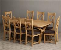 Extending Olympia 180cm Solid Oak Dining Table with 10 Light Grey Natural Solid Oak Chairs