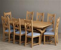 Extending Olympia 180cm Solid Oak Dining Table with 6 Linen Natural Solid Oak Chairs