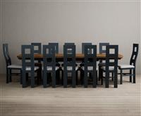 Extending Olympia 180cm Oak and Dark Blue Painted Dining Table with 8 Chairs