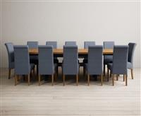 Extending Olympia 180cm Oak and Dark Blue Painted Dining Table with 6 Grey Scroll Back Chairs