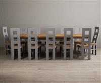 Extending Olympia 180cm Oak and Light Grey Painted Dining Table with 10 Brown Painted Chairs