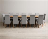Extending Olympia 180cm Oak and Light Grey Painted Dining Table with 6 Natural Scroll Back Chairs