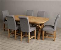 Extending Olympia 180cm Solid Oak Dining Table with 8 Grey Scroll Back Chairs