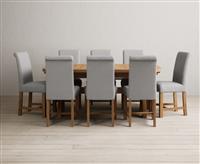 Extending Olympia 180cm Solid Oak Dining Table with 10 Grey Scroll Back Chairs