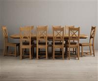 Extending Olympia 180cm Solid Oak Dining Table with 8 Blue Natural Solid Oak Chairs