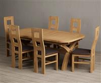 Extending Olympia 180cm Solid Oak Dining Table with 10 Linen Natural Chairs