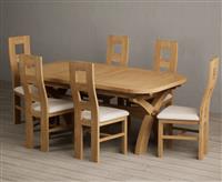 Extending Olympia 180cm Solid Oak Dining Table with 6 Linen Natural Chairs
