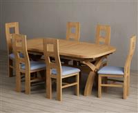 Extending Olympia 180cm Solid Oak Dining Table with 6 Blue Natural Chairs