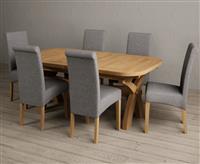 Extending Olympia 180cm Solid Oak Dining Table with 6 Charcoal Grey Scroll Back Chairs