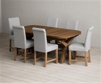 Extending Olympia 180cm Rustic Solid Oak Dining Table with 8 Natural Scroll Back Chairs
