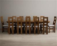 Extending Olympia 180cm Rustic Solid Oak Dining Table with 10 Chairs