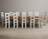 Extending Olympia 180cm Oak and Signal White Painted Dining Table with 10 Blue Painted Chairs