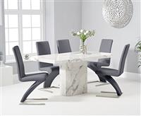 Belle 160cm Marble White Dining Table with 6 Grey Aldo Chairs