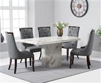 Belle 160cm Marble White Dining Table with 4 Grey Francesca Chairs
