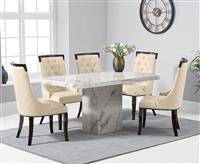 Belle 160cm Marble White Dining Table with 4 Cream Francesca Chairs