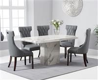 Belle 160cm Marble White Dining Table with 4 Grey Sophia Chairs