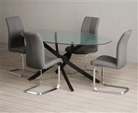 Bernini 165cm Black Leg Oval Glass Dining Table with 8 Grey Gianni Chairs