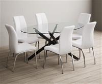 Bernini 165cm Black Leg Oval Glass Dining Table with 8 Black Marco Chairs