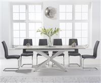 Extending Boston 180cm White Ceramic Dining Table with 6 Grey Gianni Chairs