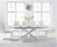 Extending Boston 180cm White Ceramic Dining Table with 8 Grey Vigo Chairs
