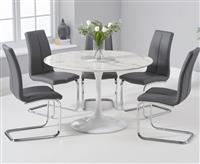 Brighton 120cm Round White Marble Dining Table With 2 Grey Gianni Dining Chairs