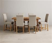 Extending Buckley 160cm Solid Oak Dining Table with 6 Blue Scroll Back Chairs