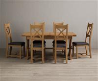 Extending Buckley 160cm Solid Oak Dining Table with 6 Light Grey Natural Solid Oak Chairs