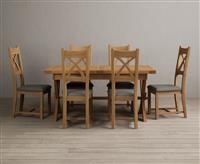 Extending Buckley 160cm Solid Oak Dining Table with 4 Brown Natural Solid Oak Chairs