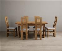 Extending Buckley 160cm Solid Oak Dining Table with 6 Linen Natural Chairs