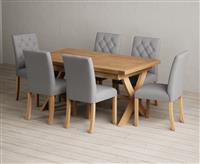 Extending Buckley 160cm Solid Oak Dining Table with 6 Grey Isabella Chairs