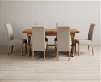 Extending Buckley 160cm Solid Oak Dining Table with 6 Natural Scroll Back Chairs