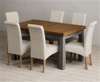 Extending Buxton 140cm Oak and Charcoal Grey Painted Dining Table with 8 Charcoal Grey Scroll Back Chairs