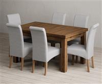 Extending Buxton 140cm Rustic Solid Oak Dining Table with 6 Grey Scroll Back Chairs