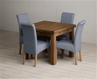 Extending Buxton 90cm Rustic Solid Oak Dining Table with 6 Blue Scroll Back Chairs