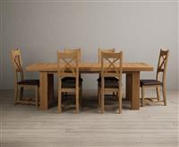 Extending Callington 230cm Oak Dining Table with 6 Blue Natural Solid Oak Chairs