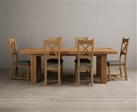 Extending Callington 230cm Oak Dining Table with 6 Brown Natural Solid Oak Chairs