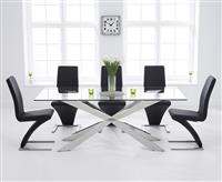 Canova 200cm Glass Dining Table with 6 Black Aldo Chairs