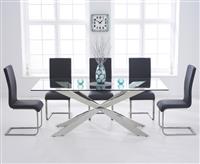 Canova 200cm Glass Dining Table with 10 Black Austin Chairs