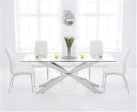 Canova 200cm Glass Dining Table with 6 White Enzo Chairs