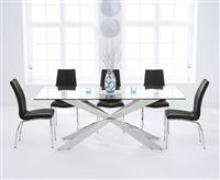 Canova 200cm Glass Dining Table with 8 Black Marco Chairs