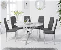 Carter 120cm Round White Marble Table With 4 Grey Angelo Chairs