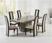 Carvelle 160cm Brown Pedestal Marble Dining Table with 4 Black Novara Chairs