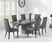 Carvelle 160cm Grey Pedestal Marble Dining Table with 4 Chairs