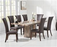 Carvelle 200cm Brown Pedestal Marble Dining Table with 6 Brown Lorient Chairs
