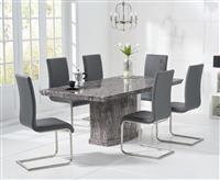 Carvelle 200cm Grey Pedestal Marble Dining Table with 8 Black Austin Chairs