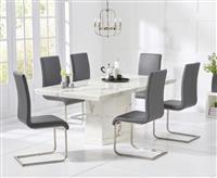 Carvelle 200cm White Pedestal Marble Dining Table with 6 Black Austin Chairs