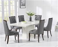 Carvelle 200cm White Pedestal Marble Dining Table with 6 Chairs