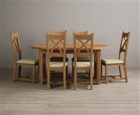 Extending Caversham Oak Oval Dining Table with 6 Cream Natural Solid Oak Chairs