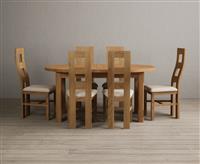Extending Caversham Oak Oval Dining Table with 8 Linen Natural Chairs
