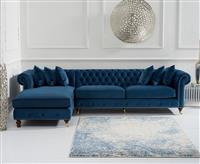 Chiswick Extra Large Blue Velvet Left Facing Chesterfield Corner Chaise Sofa
